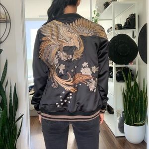 Silk Bomber Jacket with Phoenix Bird